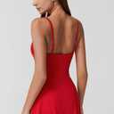 QINSEN Square Neck Swim Dress for Women Tummy Control One Piece Swimsuit Wrap Bathing Suit (Red, XL)