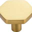 Home Expert Gold Cabinet Knobs 10 Pack Solid Kitchen Cabinet Knobs Hexagon 1.1'' Brushed Gold Knobs for Kitchen Cabinets and Drawers Dresser Knobs