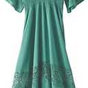 Olaesa Women's Lace Maxi Dress Short Sleeve V Neck Party Dress Smocked Waist Boho Maxi Dress Bohemian Dress for Women XL