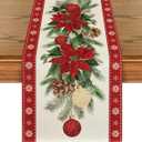 Artoid Mode Poinsettia Pine Branches 210 GSM Christmas Table Runner, Seasonal Winter Kitchen Dining Table Decoration for Home Party Decor 13x72 Inch (Red)