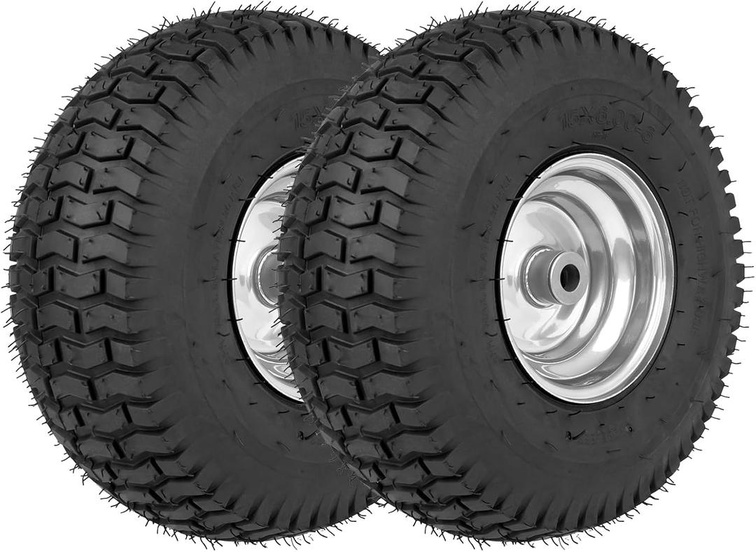 15x6.00-6 Lawn Mower Tire and Wheel 2pcs 15x6-6 nhs Riding Mowers Front Tire for J ohn Deere, C raftsman, H usqvarna Riding Tractors and Zero-Turn Mowers, 3/4" Bushing, 3" Centered Hub
