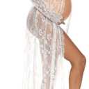 COSYOU Open Belly Maternity Dresses for Photography Cardigan Lace Bridal Robe See Through Dress Maxi Gown with Cute Tail (White, S)