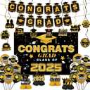 Black and Gold Graduation Decorations 2025 Set Include Class of 2025 Banner Backdrop, Balloons, Hanging Swirl 2025 Graduation Party Decorations for High School College Celebrations