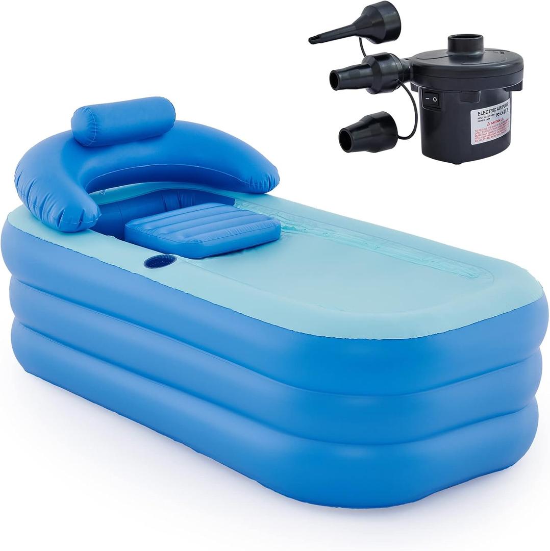 CO-Z Inflatable Adult Bath Tub, Free-Standing Blow Up Bathtub with Foldable Portable Feature for Adult Spa with Electric Air Pump (High-Density PVC) (Blue)