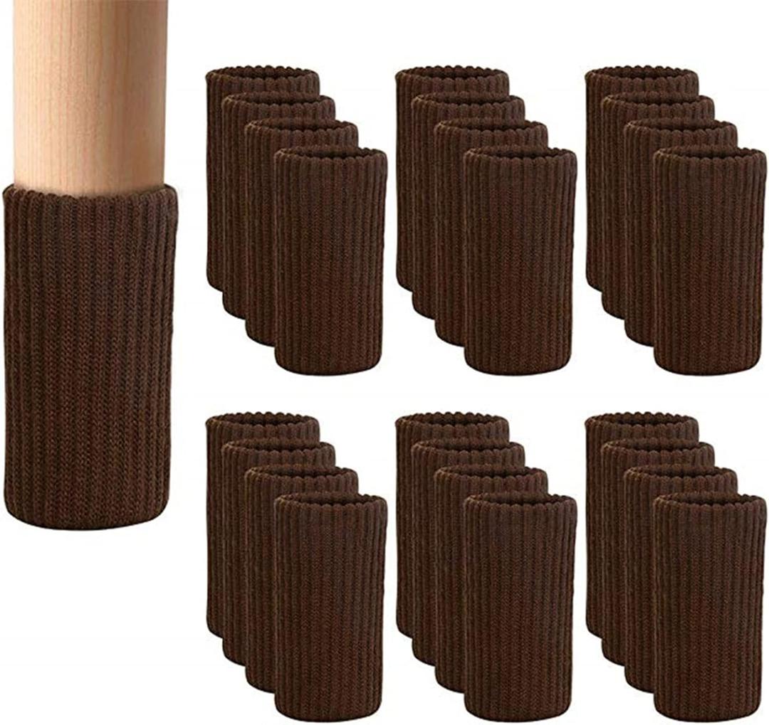24 PCs Furniture Leg Socks - Coffee Knitted Furniture Socks, Double Thickness Chair Leg Floor Protectors, High Elastic Chair Leg Covers Furniture Caps Set, Move Easily and Reduce Noise
