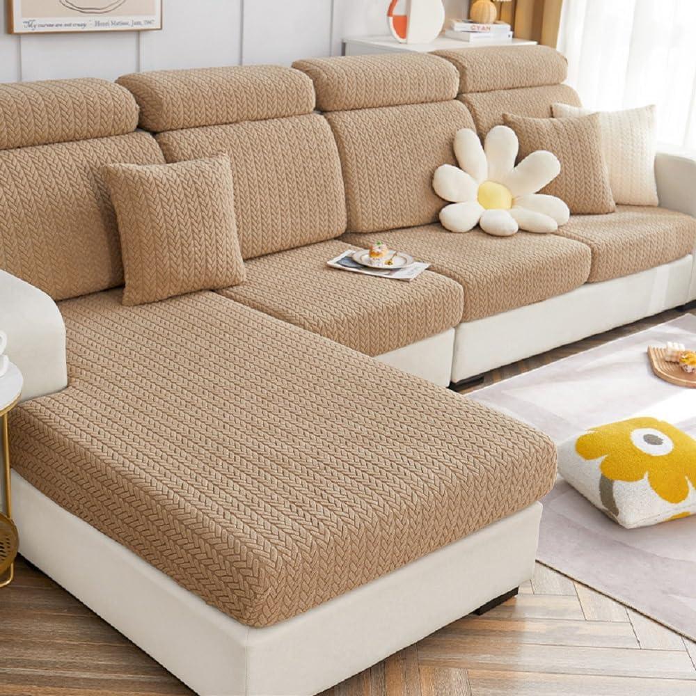 Magic Sofa Covers Soothing Home Sofa Cushion Covers Sofa Hero Covers for Couch Magic Couch Covers Stretch Slipcovers for Couches and Sofas (Wheat-Camel Brown,Large Single Seat Cover)