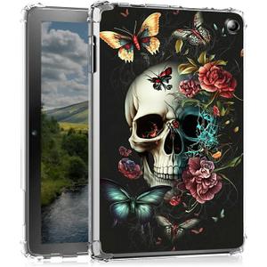 Butterfly Skull Flower Clear Tablet Case for 10.1" Amazon Fire HD 10 Tablet (13th Generation, 2023 Release),Transparent Slim TPU Back Shockproof Shell Cover for Fire HD 10 Tablet (Fire HD10 2023)