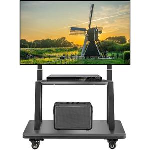 Hellsehen Mobile TV Cart,Rolling TVs Cart on Wheels Height Adjustable Heavy-Duty Floor Stand Base for 42-86 Inch LCD LED OLED Flat Panel Screens Smartboard Movable Holds up to 176lbs with Shelf