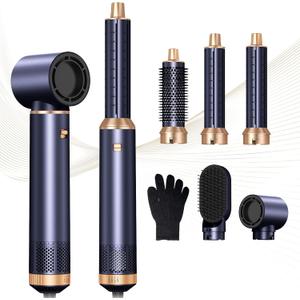5 in 1 Blow Dryer Brush, Negative Ion Hair Dryer Brush Set Upgrade Hot Air Brush Air Styler Curling Wrap Air Curler, Curling Iron Hair Styling Tools As A Gift for Straight/Curl/Drying/Smoothing (Blue)