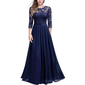 Miusol Women's Elegant Floral Lace 3/4 Sleeve Bridesmaid Formal Maxi Dress (XX-Large, A-navy Blue)