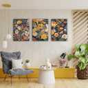 Framed Orange Floral Wall Art Set of 3, Mid Century Modern Pictures Wall Decor, Colorful Boho Canvas Prints, Abstract Flowers Paintings, Botanical Artwork for Living Room Bedroom 16X24 inch