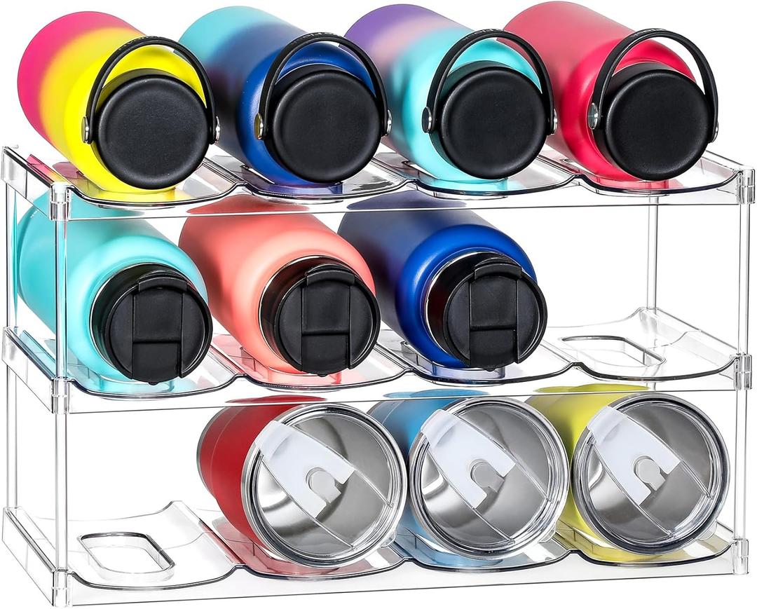 LARGER Compartment - 3 Tier Stackable Water Bottle Organizer Holder - for Stanley 40oz & Others' Large Tumbler - Clear  Rack, 12 Cup Bottle Holder for Cabinet Home Countertop Fridge Pantry Shelf