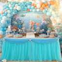 Flutesan 2 Pcs 9 ft Mermaid Tutu Table Skirt Tables Cloth Set Mermaid Tablecloth Table Decoration Ocean Theme Party Decorations for Under The Sea Baby Birthday Wedding Baby Shower