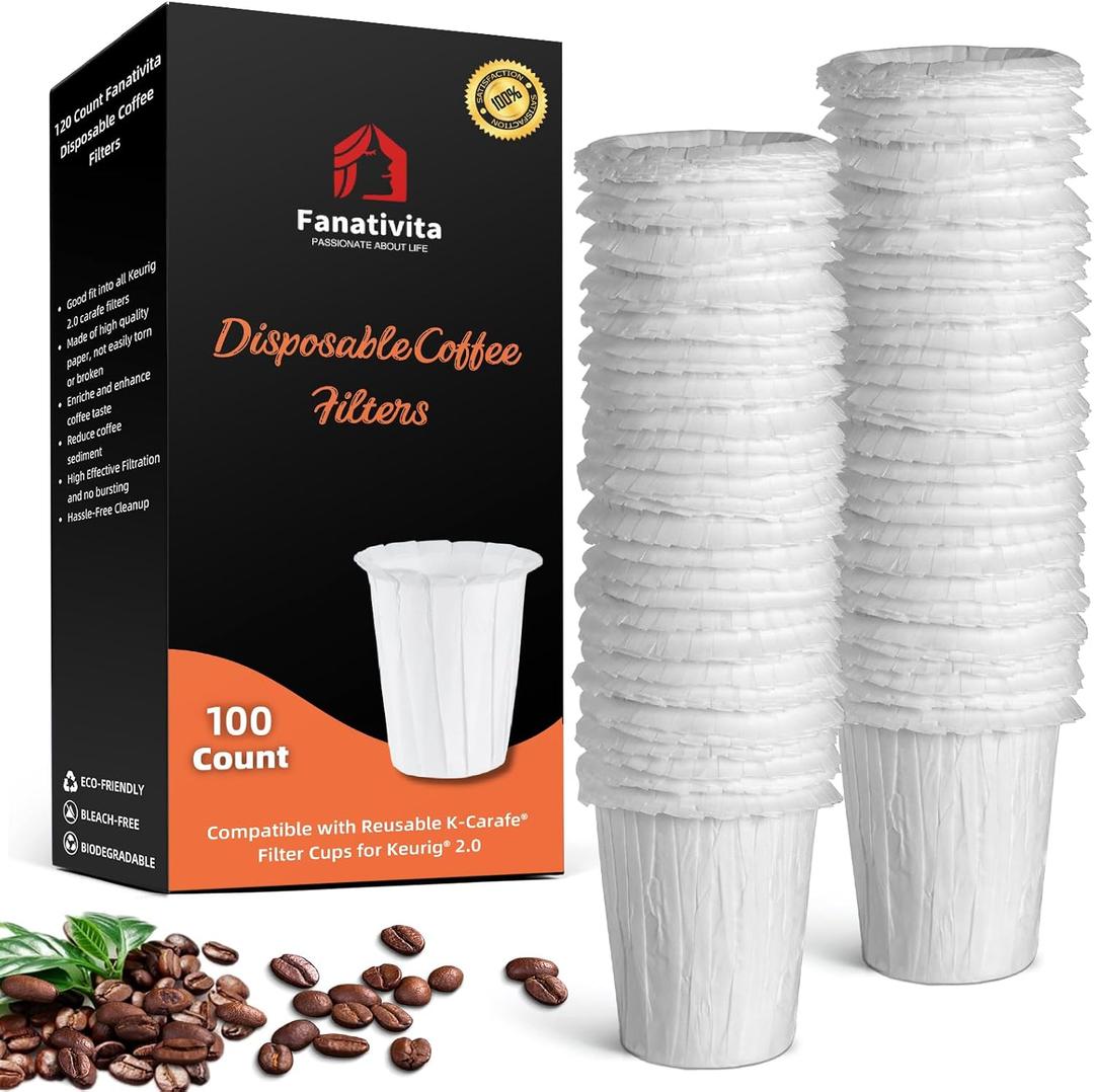 Disposable Coffee Filters for My K-Cup, K-Carafe, Cuisinart SS-RFC and Other Large Reusable Filter Cups (White 100 Count) (K Carafe-White)