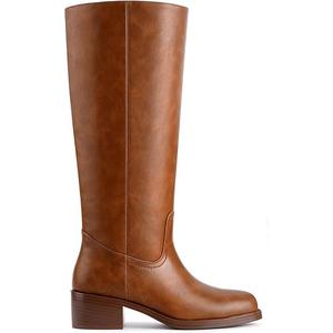 Womens Banana Knee High Boots Square Toe Comfortable Campus Boots Block Heel Riding Boots Wide Calf Long Tall Boots, 8.5