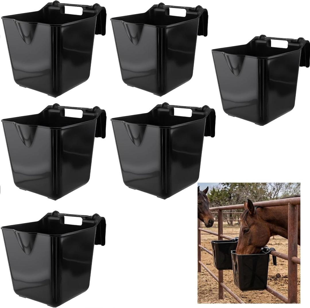 Horse Feed Bucket,15 Quart Plastic Hook Over Feeder for Horse Sheep Cattle