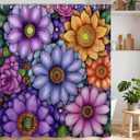 Purple Floral Shower Curtains for Bathroom, Abstract Bohemian Flower Shower Curtain, Waterproof Fabric Bath Accessories Home Decor 71x71 Inches