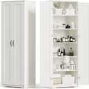 70" Tall Storage Pantry Cabinet, Bathroom Floor Organizer Storage Cabinet with 2 Doors and 6 Adjustable Shelves, Standing Utility Cabinet for Dining Room, Food Storage and Kitchen, White