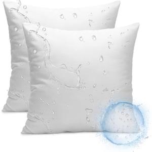 Ashler Outdoor Pillow Inserts, 18x18 Waterproof Throw Pillows Pack of 2, Outdoor Pillows Water-Resistant Decorative Premium Square Pillow Stuffer Sham for Porch Patio Living Room Bedroom Furniture