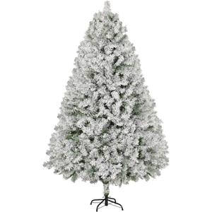 6FT Premium Artificial Christmas Tree, Snow Flocked Hinged Pine Tree w/1000+ Snowflake Branches, Solid Metal Stand for Holiday Decoration Indoor Outdoor Use (Green)