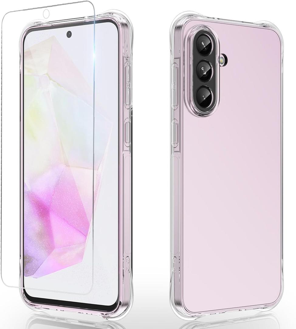 Osophter for Galaxy A56 5G Case: Clear Women Girls Boys with Screen Protector Reinforced Corners TPU Shock-Absorption Flexible for Samsung Galaxy A56 Phone Case-Clear