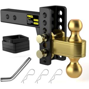 TIROL Adjustable Trailer Hitch - Fits 2" Receiver, 4 Inch Drop/Rise Hitch, 2" & 2-5/16" Ball Hitches, Dual Balls 25000 LBS Capacity - Tow Hitch for Heavy Duty Truck