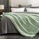 Cozy Bliss Faux Fur Throw Blanket for Couch, Fuzzy Soft Plush Thick Bubble Blanket for Sofa Bedroom Living Room, 60 * 80 Inches Sage Green