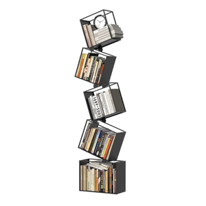 5-Tier Metal Geometric Bookshelf – Modern Narrow Floor Bookcase, Space-Saving Organizer for Living Room, Bedroom, Office, Corner – Black