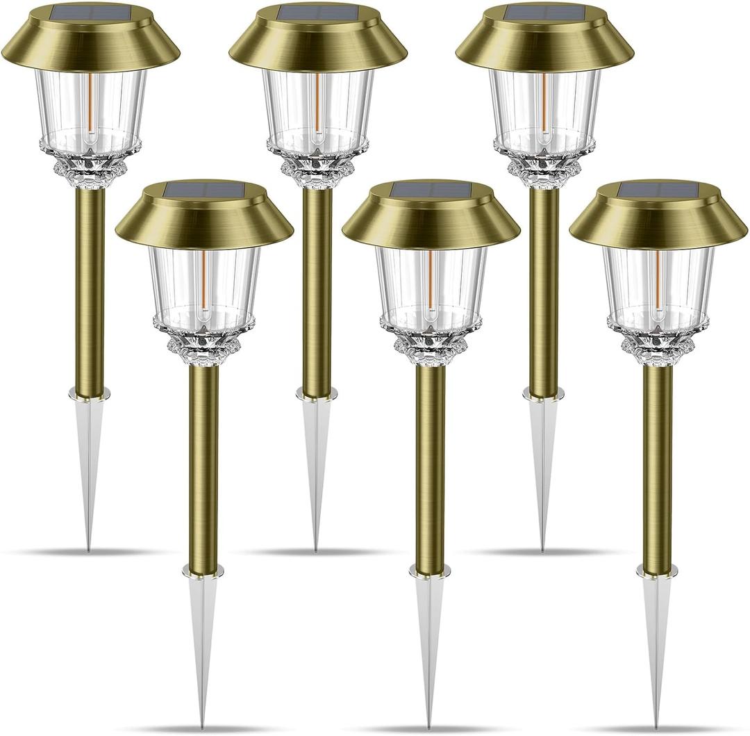 XMCOSY+ Solar Pathway Lights Waterproof - 6 Pack Solar Lights Outdoor, 10-40 LM Dimmable Outdoor Solar Light for Yard Pathway Garden Driveway Walkway (Bronze)