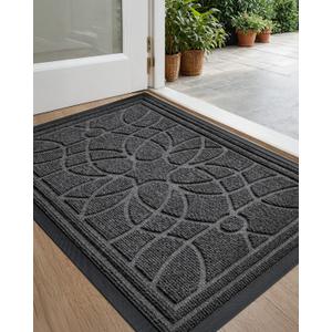 DEXI Front Door Mat Outside Entrance, Heavy Duty Non Slip Low Profile Doormat for Entryway, Trap Dirt and Moisture Welcome Mats, Easy Clean, Patio, Garage, 3x2, Grey