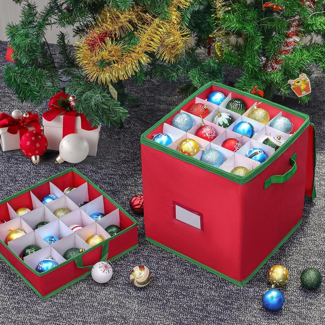 iGym Christmas Ornament Storage Container Box Holiday Decoration Organizer, Durable 600D Oxford with Adjustable Dividers & 4 Removable Trays