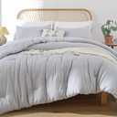 ROSGONIA Gray Comforter Set Queen, 3pcs(1 Boho Light Grey Comforter & 2 Pillowcases) All Season Soft Bedding Lightweight Bedspread Blanket Quilt