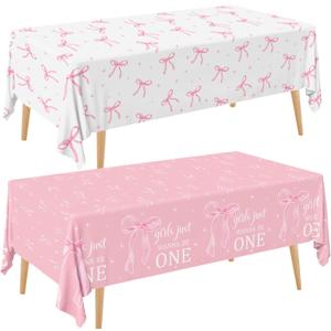 Pink Bow 1st Birthday Party Decorations 2Pcs Coquette Birthday Decorations Tablecloths Girls Just Wanna Be One Table Cloth Bow Theme Disposable Plastic Table Covers for Baby Girl Party Decor Pink Bow 1st Birthday Party Decorations 2Pcs Coquette Birthday Decorations Tablecloths Girls Just Wanna Be One Table Cloth Bow Theme Disposable Plastic Table Covers for Baby Girl Party Decor