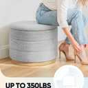 B FSOBEIIALEO Round Storage Ottoman with Tray, Folding Ottoman with Storage Coffee Table Foot Rest for Dorm Room Living Room Chenille Fabric,Wood-Grain Leather Base,Sliver Grey,22.83"x22.83"x17.34"