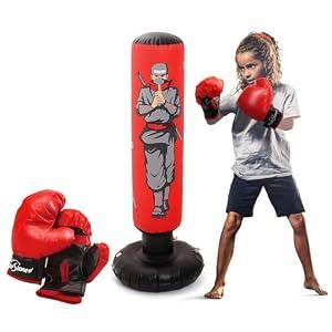 47" Kids Inflatable Punching Bag with Gloves, Boxing Bag Toy for Boy Girl