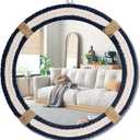 Vercraft Nautical Coastal Mirror 24 Wall Decor with Rope Wrapped Trim and Hanging Loop Round Circle Nursery Mirror Nautical Boho Rustic Decorative for Living Room, Bedroom Blue and White