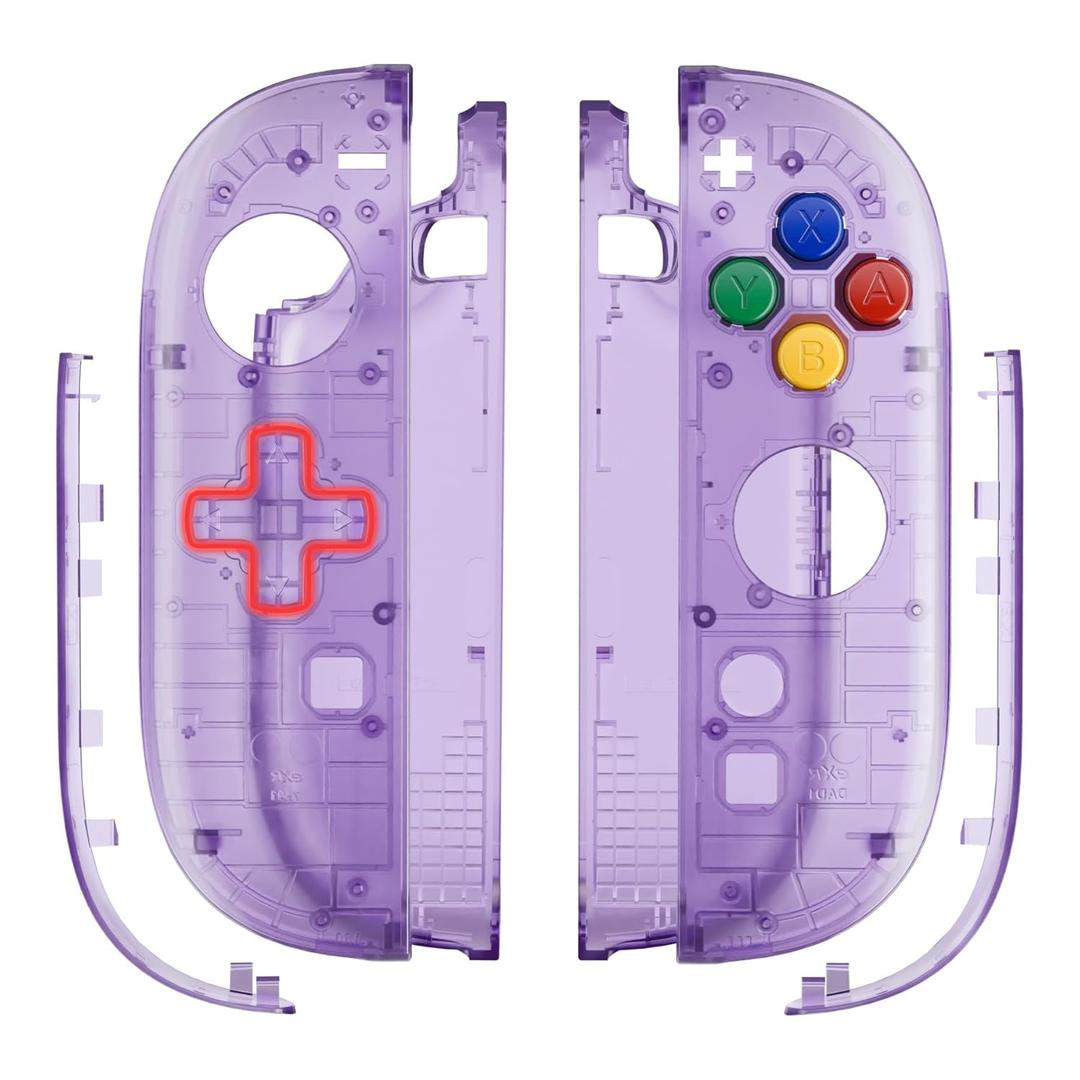 EXtremeRate Replacement Shell (D-Pad Version) with Buttons for Joycon 2, Housing Faceplate Case + Decorative Strips + ABXY Dpad for Nintendo Switch 2 Controller - Essence Version - Clear Atomic Purple