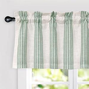 DriftAway Chris Vertical Striped Pattern Linen Textured Thermal Insulated Blackout Window Curtain Valance Rod Pocket Lined Single 52 Inch by 18 Inch Plus 2 Inch Header Green