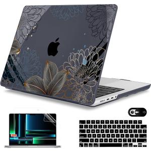 Mektron Case for MacBook Pro 14 inch 2024 2023 2021 Model M4 A3112 A3401 A3185 M3 A2918 A2992 M2 A2779 M1 A2442 Pro/Max, Plastic Hard Shell Case Cover for MacBook Pro 14", Line Chrysanthemums