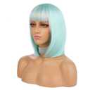 eNilecor Short Bob Hair Wigs 12" Straight with Flat Bangs Synthetic Colorful Cosplay Daily Party Wig for Women Natural As Real Hair+ Free Wig Cap (Mint Green)