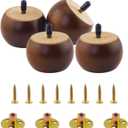 Set of 4 Wood Furniture Legs 2 inch Walnut Bun Feet for Furniture Ottoman Couch Cabinet Sofa with M8 Bolt Predrilled