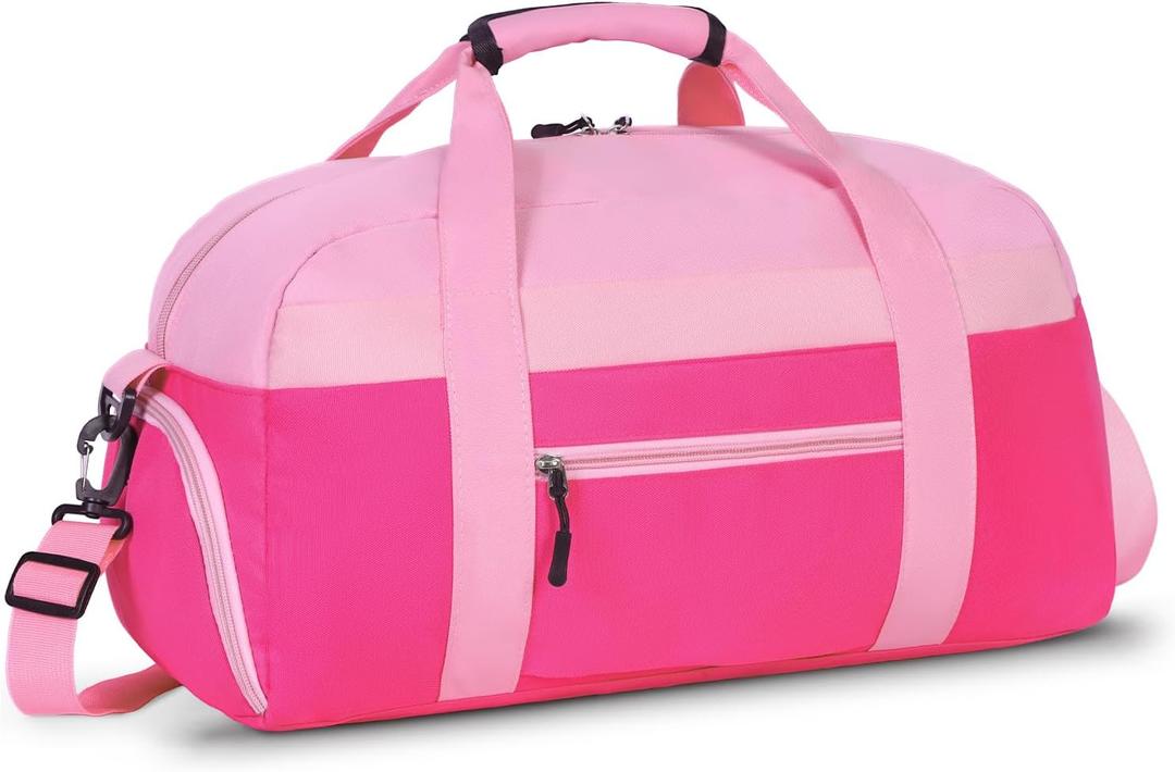 WOOMADA Kids Duffle Bag for Boys or Girls, Kids Overnight Bag with Shoe CompartmentWet Pocket, Ideal for School Practice, Sports, Travel(pink)