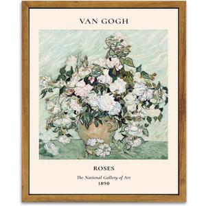 KBKBART Sage Green Framed Canvas Wall Art, Abstract Van Gogh Wall Art Exhibition Posters, Vintage Flower Art Prints Painting, Retro Boho Green Wall Decor for Aesthetic Bedroom Bathroom Decor Wall Art(8"x10")