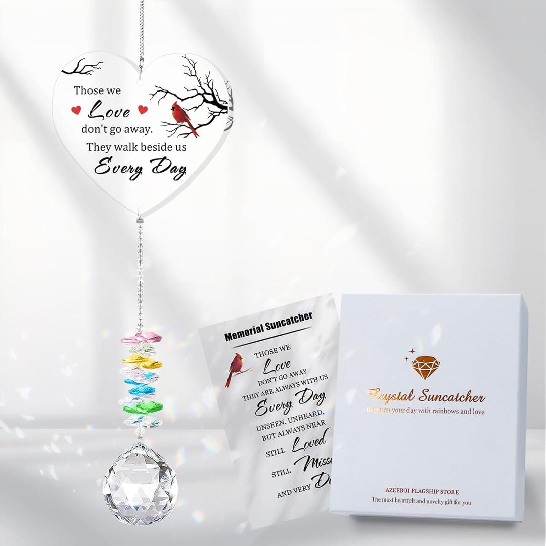 Memorial Gifts for Loss of Family, Sympathy Gift for Lose of Loved Ones, Funeral Gifts, Unique Bereavement Crystal Rainbow Maker, Heart Shaped Hanging Decorations for Daily Remembrance