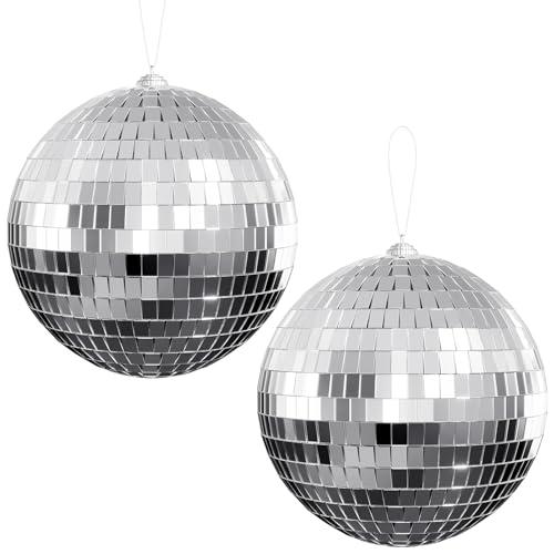 Youdepot Disco Ball 4" Inch 2-Pack, Silver Hanging Ball with Attached String for Ring, Reflects Light, Fun Party Home Bands Decorations, Party Favor