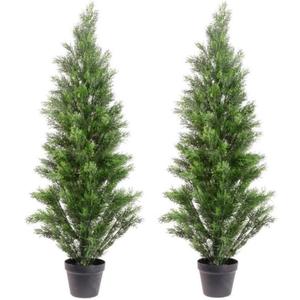 Set of 2 UV-Resistant Artificial Cedar Trees - Pre-Potted Faux Plants for Indoor and Outdoor Decor (3ft)