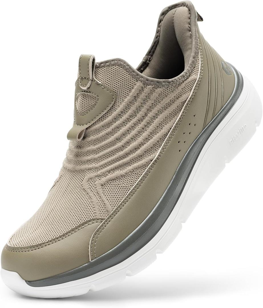 FitVille Men's Extra Wide Slip-On Walking Shoes, Hands-Free Orthopedic Sneakers with Arch Support for Plantar Fasciitis, Bunions and Hammertoes Step Ease V1 (9.5 X-Wide, Plaza Taupe)