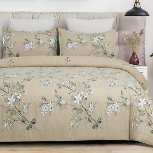 Soft Brushed Microfiber Duvet Cover Set with Zipper Closure and Corner Ties, Blossom/Branch Floral Printed Pattern, Camel Color-King Size(104x90 Inches)