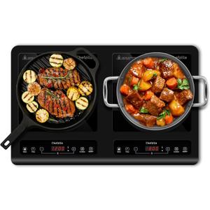 Induction Cooktop 2 Burner, 1800W Double Induction Cooktop with 10 Power & Temp Settings, Dual Electric Burner with Booster Function and 4-Hour Timer, Electric Countertop Stove with Child Safety Lock