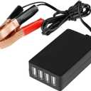 DC Converter with Battery Clip 12V 24V to 5V 8A USB Power Adapter Buck Regulator Charger, 4 Ports Automatically Identify shunt Charging, Suitable for iPhone Android Samsung Galaxy S10 s9 Plus